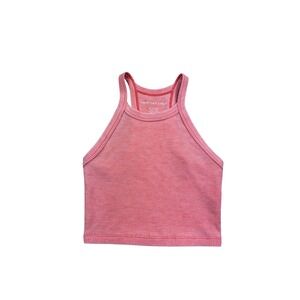 American Eagle Red Acid Wash Waffle Knit High Neck Racerback Crop Tank Top XS